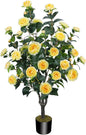 3.6FT Artificial Camellia Fake Tree, Artificial Plants & Flowers with 32 Yellow Flowers for Door Front Decoration Porch Patio Living Room Office Indoor Outdoor Decoration (Contains Dried Moss)