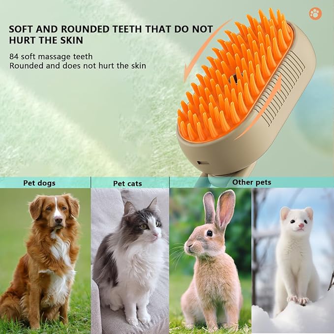 3 in 1 Cat Steam Brush, Pet Steam Cats Brushes Rechargeable Anti-Static Grooming Brushe, Vibration Massage Cleaning Shedding & Combing Multifunctional Hair Removal Comb for Cats Dog (Khaki)-Mewly Pet