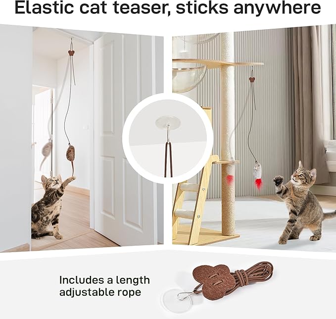 Potaroma Hanging Cat Mice Toys 3 Pcs with Squeaky Sound, Interactive Cat Teaser Retractable, Cat Toys Indoor Kitten Play Chase Exercise, Mental Physical Stimulation-Mewly Pet