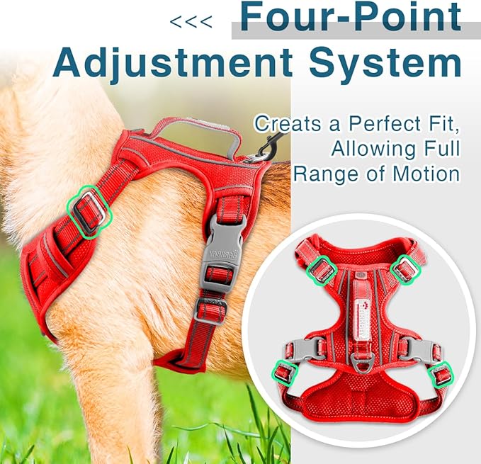 BARKBAY Dog Harness No Pull with ID Tag Pocket - Heavy Duty, Reflective, Easy Control for Large Dogs(Red,M)-Mewly Pet