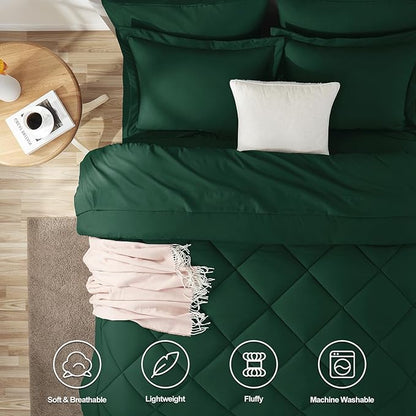 CozyLux Queen Comforter Set Emerald Green - Bed in a Bag Queen Size 7 Pieces, Luxury Soft Bed Set for All Seasons, Bedding Set with Down Alternative Comforter, Sheets, Pillowcases & Shams