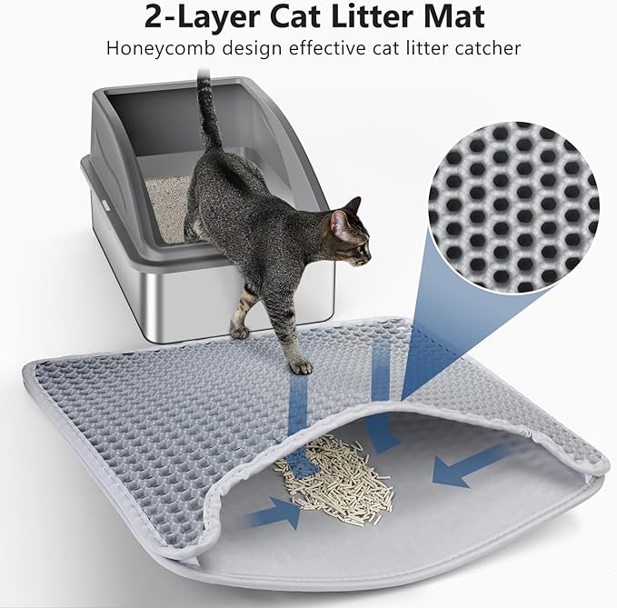 Stainless Steel Litter Box, Extra Large Litter Boxes for Big Cats, XL Metal Cat Litter Box with Lid, Anti-Urine Leakage, Non-Sticky, Include Cat Mat and Litter Scoop-Mewly Pet