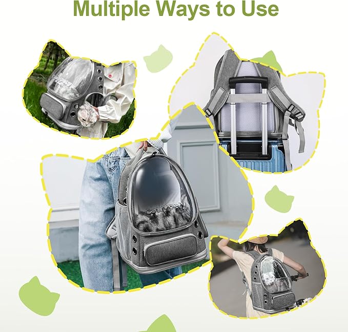 Expandable Cat Backpack,Cat Bubble Backpack Carrier for Carrying Cats, Pets and Small Dogs,Airline-Approved,Designed for Travel, Hiking, Walking,Car （Grey-Mewly Pet