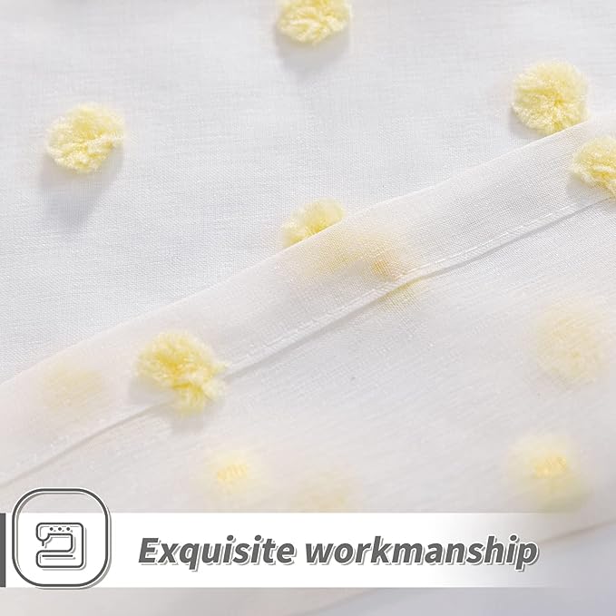 MYSKY HOME Kitchen Curtains 54 Inch Long Small Window Curtains for Bathroom Cafe Bedroom Yellow Pom Pom Curtains for Nursery Boys Room Rod Pocket 2 Pieces Drapes 52 x 54 inch Length