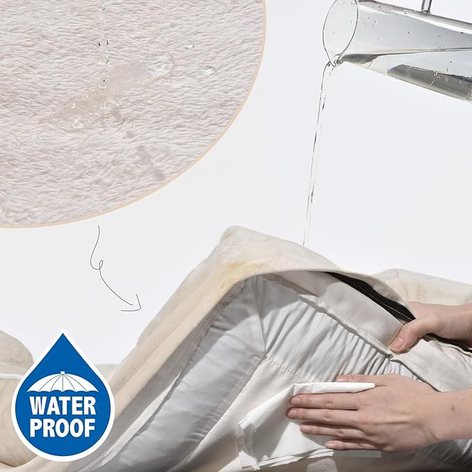 Comfort Expression Waterproof Dog Beds for Large Breed Dogs, Large Dog Beds Orthopedic Foam, Comfy Pet Bed Sofa with Washable Removable Cover & Non-Slip Bottom(Beige)-Mewly Pet