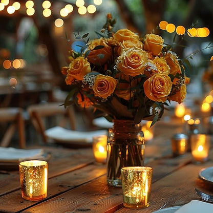 24 Pcs Gold Votive Candle Holders, Speckled Mercury Gold Glass Candle Holder Bulk for Wedding Centerpiece Table Decor, Tea Lights Candle Holder for Valentines Day Decor, Home Decor