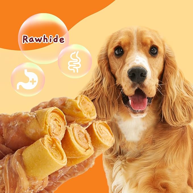 Jungle Calling Dog Treats Smoked Chicken Wrapped Rawhide Rolls, High Protein Dog Chews, Rawhide Chews for Medium and Large Dogs, 10.6 Oz-Mewly Pet