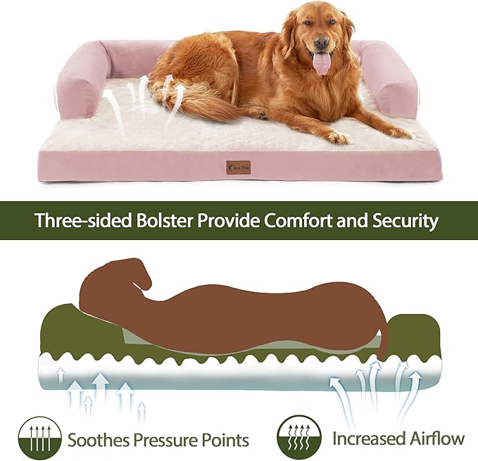 XXL Dog Bed with Bolsters, Orthopedic Dog Beds for Extra Large Dogs, Waterproof Dogs Beds XLarge with Removable Washable Cover, Nonskid Bottom (XX-Large,Pink)-Mewly Pet
