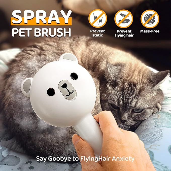 Cat Steam Brush, Self Cleaning Pet Spray Hair Removal Comb with Release Button, 3 In 1 Cat Brush for Indoor Cats for Shedding, Waterproof Pet Grooming Brushes for Long Short Haired Dogs Cats-Mewly Pet