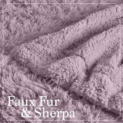 The Connecticut Home Co Throw Blanket Soft Fluffy Room Decor, Cozy Warm Throws for Bed, Couch, Gifts for Women, Bedroom Cute Aesthetic Blankets Shag and Sherpa, 65x50, Purple
