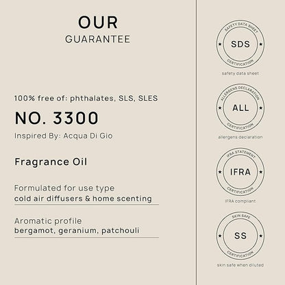 VINEVIDA [32 Fl Oz] Scent NO. 3300 Fragrance Oil for Cold Air Diffusers, Aromatic Notes of Bergamot Geranium Patchouli, Essential Oils for Diffuser Oil Refill & Air Freshener Room Spray
