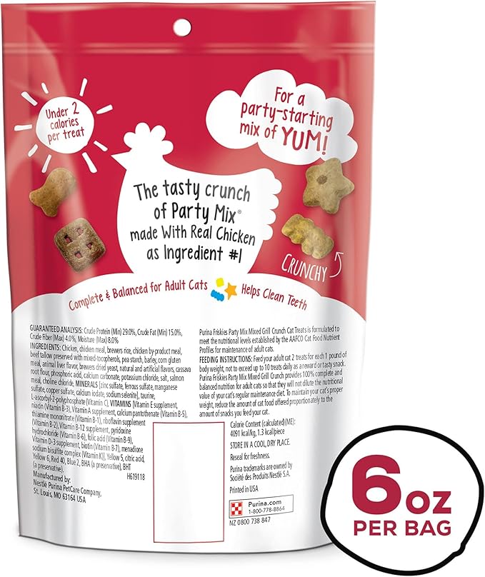 Purina Friskies Party Mix Cat Treats (Mixed Grill Crunch, 2.1 Ounce (Pack of 6))-Mewly Pet