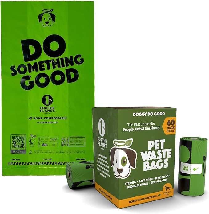 Doggy Do Good Poop Bags | Dog Waste Bags | Unscented, USDA Certified Biobased, Thick & Leak Proof, Easy Open | Standard Size | 60 Count-Mewly Pet