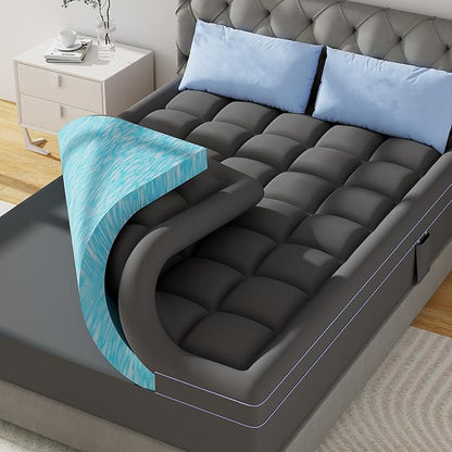 ABENE 3 Inch Dual Layer Twin XL Memory Foam Mattress Topper, 2 Inch Memory Foam Plus 1 Inch Down Alternative Pillowtop Mattress Pad with Deep Pocket, Soft Support for Pressure Relief, Gray