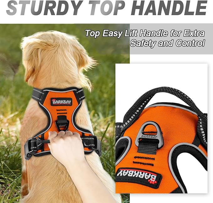 BARKBAY No Pull Dog Harness Front Clip Heavy Duty Reflective Easy Control Handle for Large Dog Walking(Orange,XL)-Mewly Pet