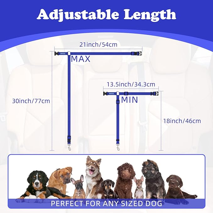 BWOGUE 2 Packs Dog Cat Safety Seat Belt Strap Car Headrest Restraint Adjustable Nylon Fabric Dog Restraints Vehicle Seatbelts Harness Dark Blue-Mewly Pet