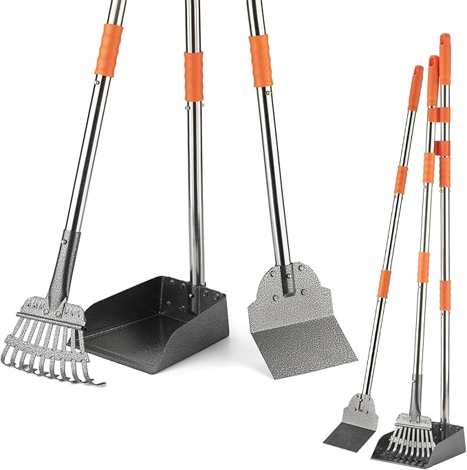 TIMINGILA Pooper Scooper Dog Pooper Scooper Long Handle Stainless Metal Tray Rake Spade Set for Large Medium Small Dogs Easy to Clean Pet Waste Use for Yard, Grass, Dirt or Gravel - Pet Supplies-Mewly Pet