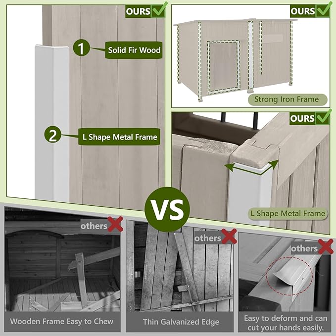 Large Dog House Outdoor XL Wooden Dog House with Weatherproof Asphalt Roof, Chew-Resistant Frame, Removable Floor, for Medium to Large Dogs Indoor Outdoor Use (Grey, 55.1"L x 33.1"W x 34.8"H)-Mewly Pet