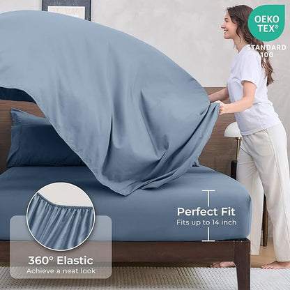 HEVUMYI Dusty Blue Full Comforter Set - 7-Piece All Season Bed in a Bag Full, Ultra Soft Bedding Set with Comforter, Flat Sheet, Fitted Sheet, Pillowcases, Pillow Shams