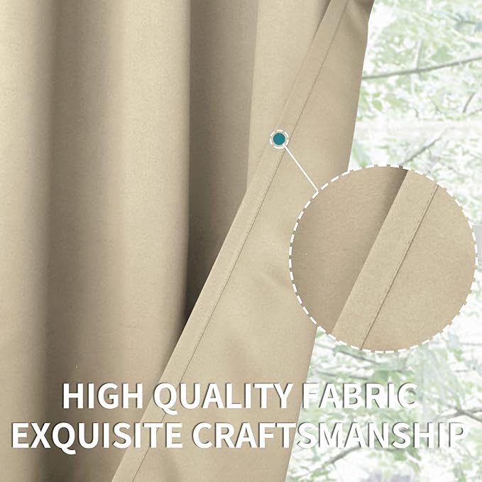 BGment Room Darkening Curtains 63 Inches Long - Grommet Thermal Insulated Drapes Window Treatment Curtains for Bedroom, 2 Panels, 70 x 63 Inch, Beige