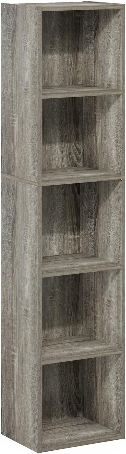 Furinno PASIR Book Shelf, 5-Tier Modern Bookshelf, Open Shelves Bookcase 9" x 12" x 52", for Living Room, Bedroom, Home Office, French Oak