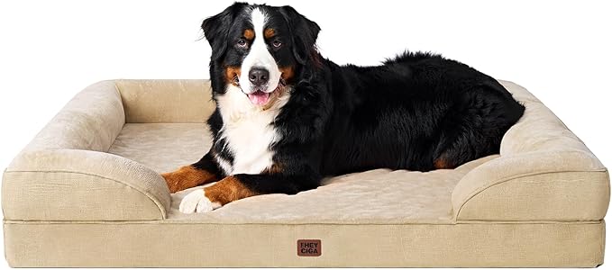 EHEYCIGA Orthopedic XL Dog Beds, Waterproof Memory Foam Dog Bed for Extra Large Dogs, Non-Slip Bottom and Egg-Crate Foam Big Pet Couch Bed with Washable Removable Cover, Graige-Mewly Pet