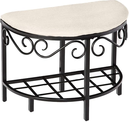 Mango Steam Half Moon Shoe Bench - Vanity Seat/Dressing Stool/Makeup Chair - White