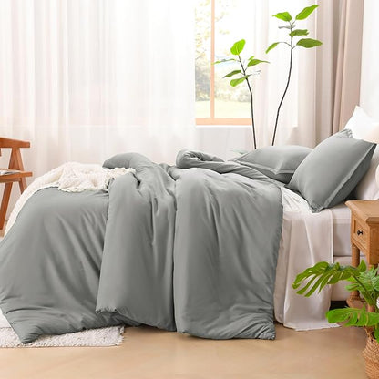 Litanika Comforters Medium Gray Super King Size, 3 Pieces Lightweight Solid Bedding Set & Collections, All Season Fluffy Bed Set (120x120In Comforter & 2 Pillowcases)