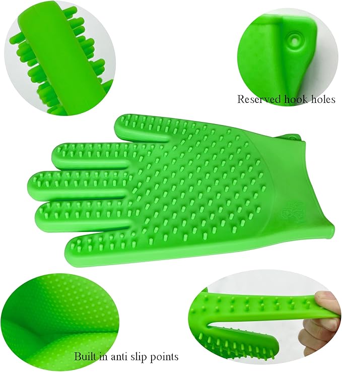 Pet Grooming Bath Gloves - Double-Sided Silicone Bathing & Massaging Brush Mitts Gentle Deshedding Loose Hair Removal Tool for Long and Short Haired Dogs & Cats - 2 Pack-Mewly Pet