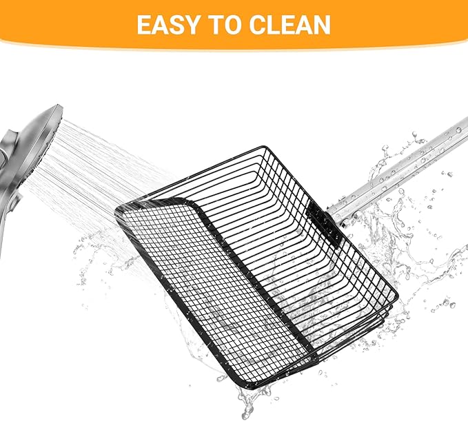 Large Metal Chicken Poop Scooper, 36 to 75" Adjustable Long Chicken Coop Litter Scoop with Stainless Steel Handle, Durable Sand Sifting Litter Shovel for Chicken Coops & Small Farm Animals-Mewly Pet