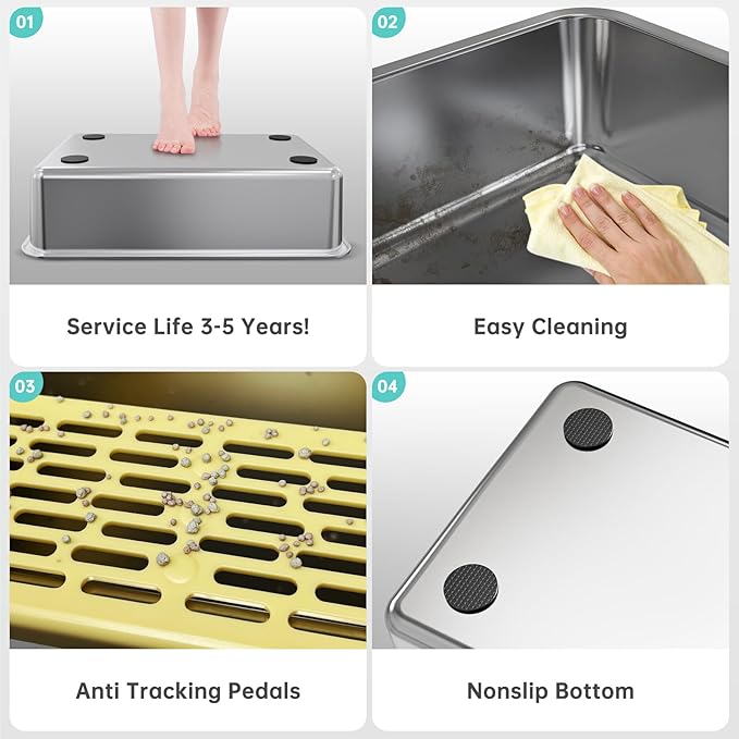 Stainless Steel Litter Box with High Side, XXL Extra Large Cat Litter Box for Big Cats & Multiple Cats, Non-Sticky, No Urine Leakage, Easy Clean Cat Litter Pan Include Scoop-Mewly Pet