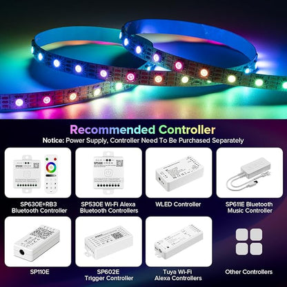 SEZO WS2812B LED Strip Light 3.3FT 60Pixel/M 60LEDs DC5V Individual Addressable LED Strip SMD5050 RGB Dream Color Programmable LED Light Strip Flexible IP30 Non-Waterproof White PCB
