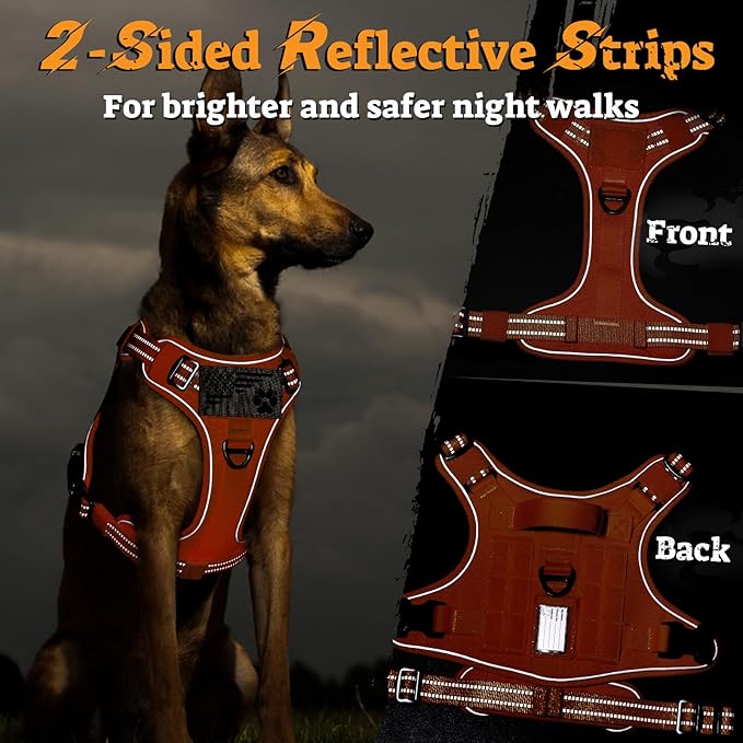 rabbitgoo Dog Harness for Large Dogs No Pull, Tactical Service Pet Vest with Molle and Control Handle, Adjustable and Reflective Military Harness for Easy Walking and Training, Orange, XL-Mewly Pet