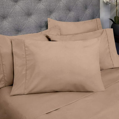 Sweet Home Collection 6 Piece 1500 Supreme Collection Brushed Microfiber Deep Pocket Sheet Set-2 Extra Pillow Cases, Great Value, Split King, Taupe