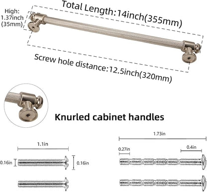 6 Pack 12-3/5 inch(320mm) Brushed Satin Nickel Kitchen Cabinet Handles Knurled Cabinet Pulls Silver Drawer Pulls Kitchen Cabinet Hardware Dresser Handles