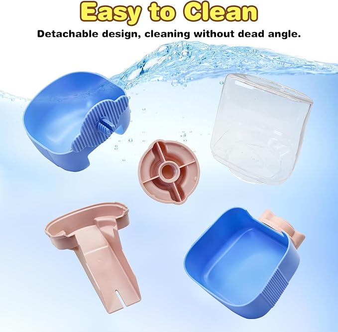 kathson Automatic Rabbit Feeder and Waterer Set, Gravity Pet Food Water Dispenser Bunny Pellet Feeder Small Animal Feeding & Watering Supplies for Guinea Pig Ferret Crate Accessories (Blue)-Mewly Pet