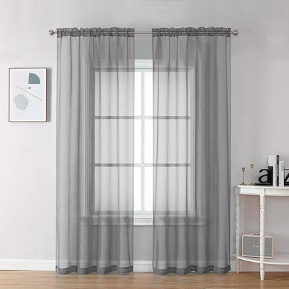 Chyhomenyc Charcoal Grey Sheer Curtains 78 Inches Long 2 Panels Set for Living Room, Light Filtering Voile Lightweight Bedroom Curtains, Rod Pocket Solid Window Treatment Drapes, Each 42W x 78L