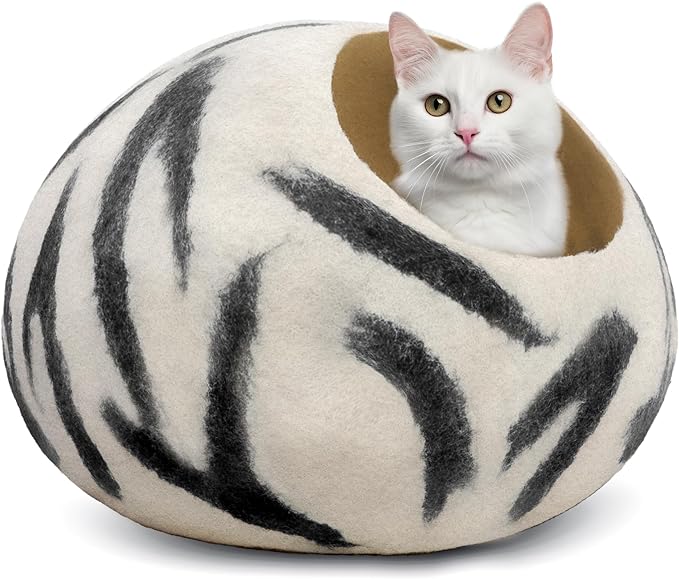 Woolygon Premium Felt Cat Cave Bed - Wool Kitty Beds Handcrafted Kitten Caves Bed for Indoor Cats - Made from 100% Eco-Friendly Merino Wool, Foldable Cat Hidewawy Covered Cat House Pod-Mewly Pet