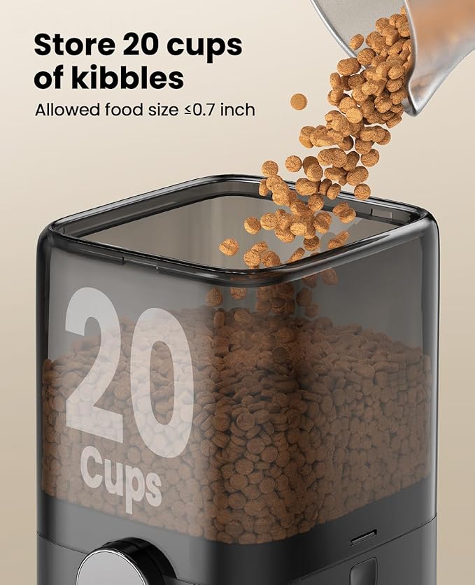 oneisall Automatic Cat Feeder for Large Kibble and Snacks, 20 Cups/5L Timed Pet Feeder for Cats Indoor, Programmable Dry Food Dispenser (Black)-Mewly Pet