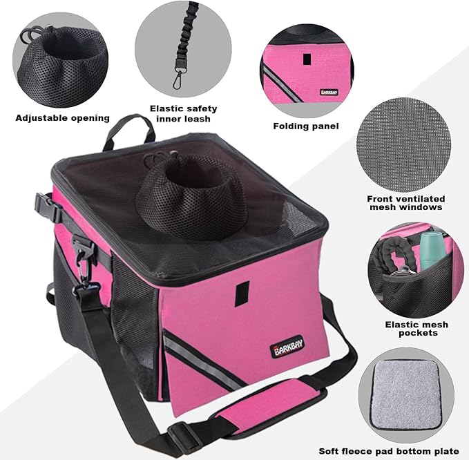 Pet Carrier Bicycle Basket Bag Pet Carrier/Booster Backpack for Dogs and Cats with Big Side Pockets,Comfy & Padded Shoulder Strap,Travel with Your Pet Safety（Pink Carnation）-Mewly Pet