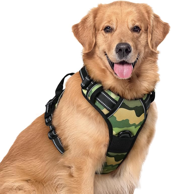 rabbitgoo Dog Harness No Pull with 2 Leash Clips, Adjustable Soft Padded, Reflective Oxford No Choke Pet Vest with Easy Control Handle for Large Dogs, Green Mountain, XL-Mewly Pet