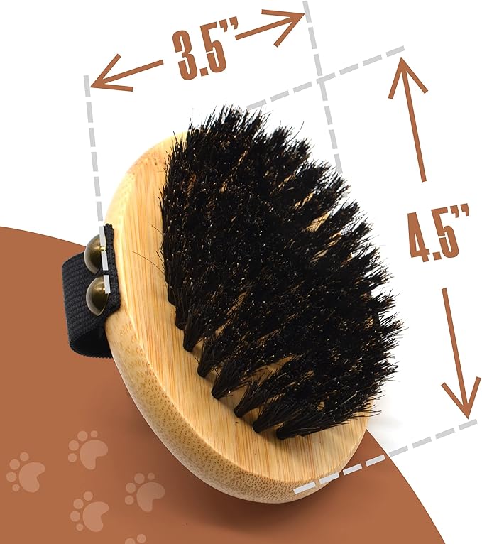 The Buddy System Pet Close Brush, Soft Touch Oval Palm Brush - Bamboo Massage Handheld with Soft Boar Bristles and Elastic Band for Dogs and Cats-Mewly Pet