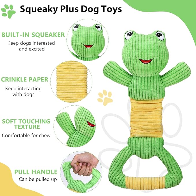 Dog Squeak Toys Durable Plush Dog Toy with Crinkle Paper, Tug of War Pull Toys for Puppies, Interactive Dog Chew Toys for Small, Medium and Large Dogs-Mewly Pet