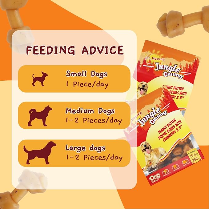Jungle Calling Peanut Butter Dog Treats, Dental Puppy Chews, Rawhide-Free Bones for Small Dogs, 2.5''-Mewly Pet