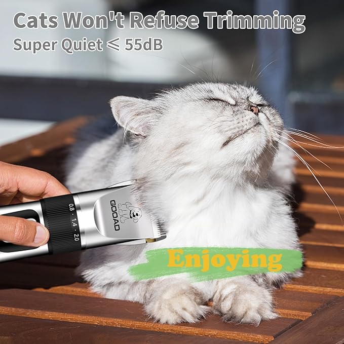 Goood Cat Clippers for Matted Hair - Cordless Cat Shaver, Low Noise Paw Trimmer, Quiet Pet Hair Clippers (Silver)-Mewly Pet