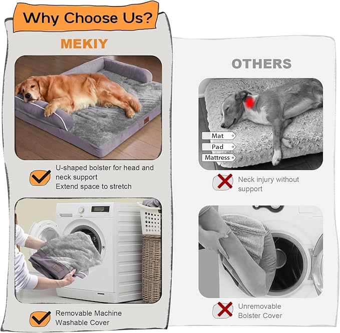 Orthopedic Large Dog Bed Washable, Dog Beds with Washable Removable Cover, XLarge Orthopedic Dog Beds for XLarge Dogs, Waterproof Pet Beds and Non-Slip Bottom, Extra Purple Large Dog Bed-Mewly Pet