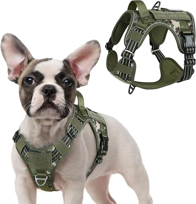 rabbitgoo Tactical Dog Harness for Small Dogs, No Pull Military Service Vest with Handle & Molle, Easy Control for Training Walking, Adjustable Reflective Straps, Green camo, S-Mewly Pet