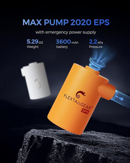 FLEXTAILGEAR Portable Camping Air Pump, Electric Air Mattresses Pump with 3600mAh Emergency Power Supply, 300 L/min Airflow for Rapid in/Deflation for Air Bed, Pool Float, Inflatables, Sleeping Pads