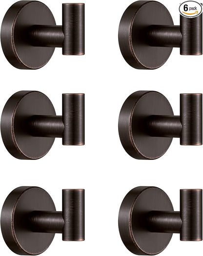 BigBig Home Bronze Towel Hooks, Bathroom Robe Hook Oil Rubbed, Bath Farmhouse Coat Clothes Hook Wall Mounted Rustic 6 Packs for Kitchen