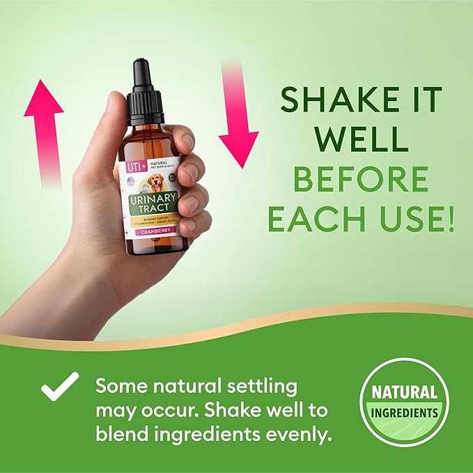 Dog UTI Treatment & Cat Urinary Tract Infection Treatment, Natural Herbal Liquid UTI Medicine, Organically Grown Cranberry Extract, Supports Urinary and Digestive Health, 2 fl oz, Made in USA-Mewly Pet